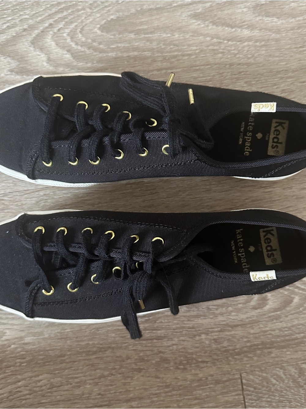 Kate Spade Keds Black Sneakers with Gold Accents